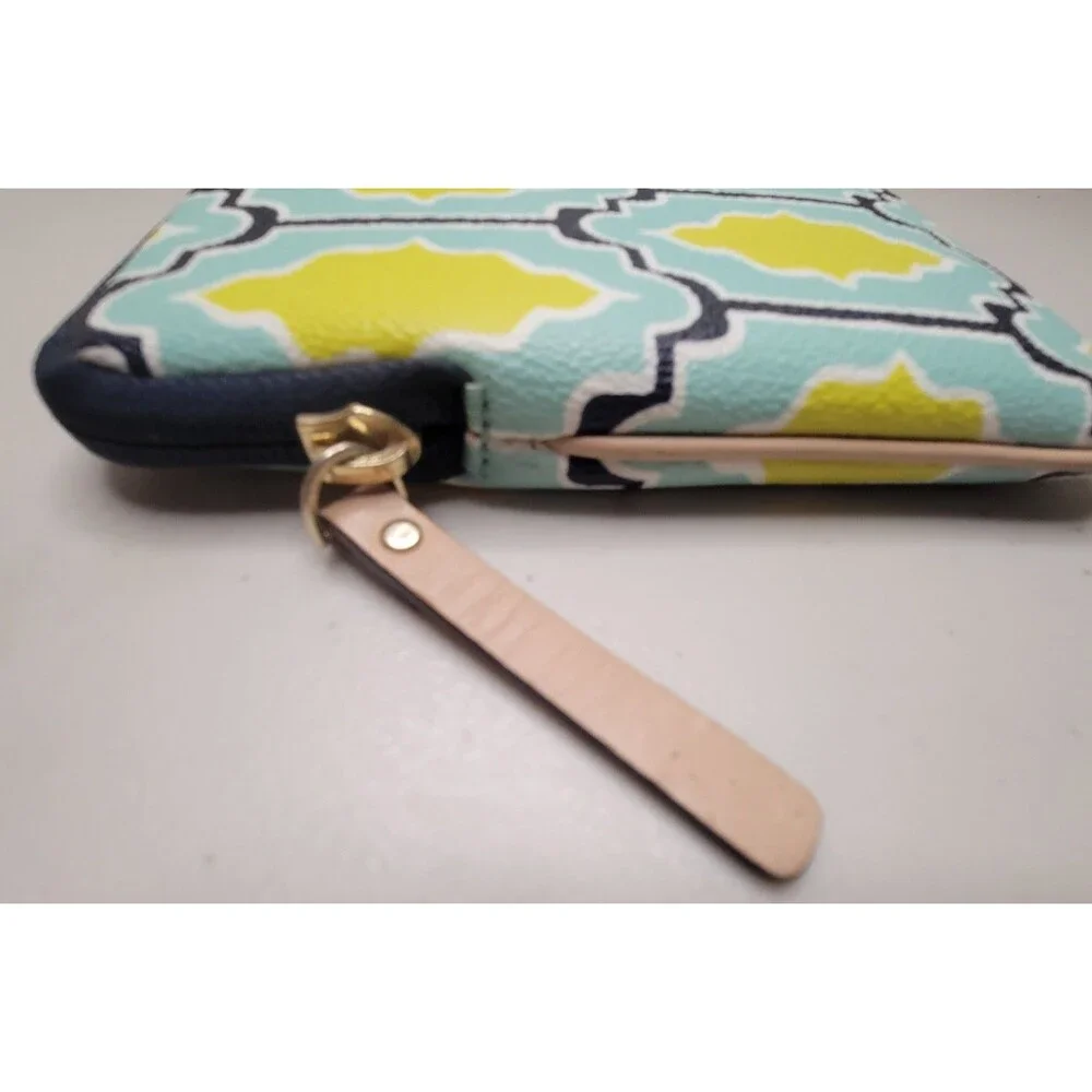 EUC Kate Spade Geometric Tablet Sleeve Pouch Teal Yellow Scallop Padded Gold Zip